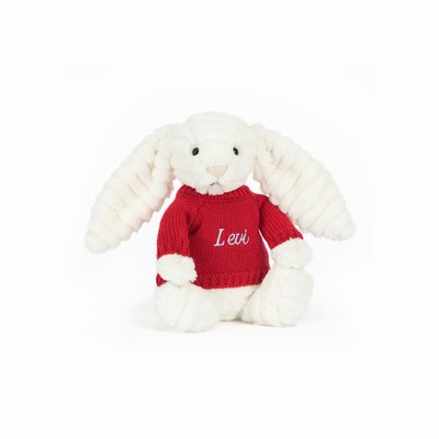 Jellycat Bashful Luxe Bunny Nimbus with Red Jumper USA | 67301RVZB